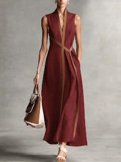 🎁New Arrivals🔥 Women's Stand-up Collar Sleeveless Casual Loose Cotton and Linen Dress