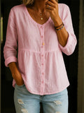 🎁New Arrivals🔥 Women's Linen Cotton Blend Shirt - 3/4 Sleeve Crew Neck Loose Hip-Length Casual Blouse
