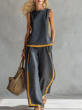 🎁New Arrivals🔥 Women's Round Neck Sleeveless Casual Loose Top & Loose Wide-leg Pants Cotton and Linen Set