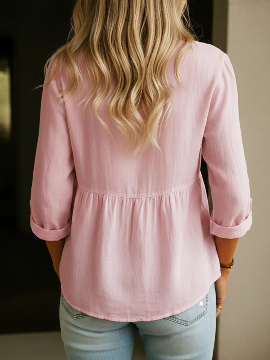 🎁New Arrivals🔥 Women's Linen Cotton Blend Shirt - 3/4 Sleeve Crew Neck Loose Hip-Length Casual Blouse