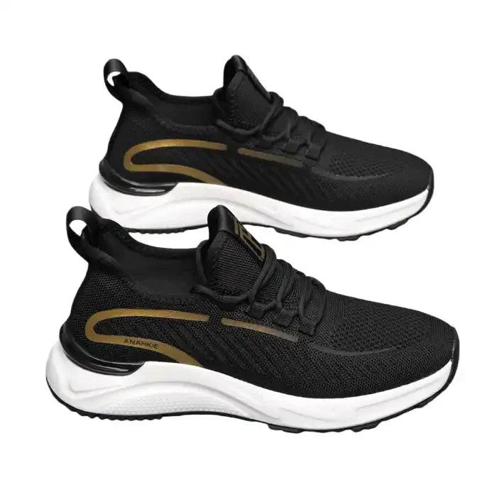 Men’s Black & Gold Walking Sneakers | Thick Cushioning + Grippy Sole