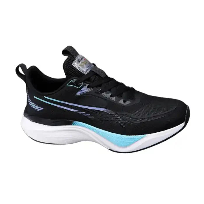 Men’s Cushioned Running Sneakers | Breathable Upper + Thick Sole | Black/Blue