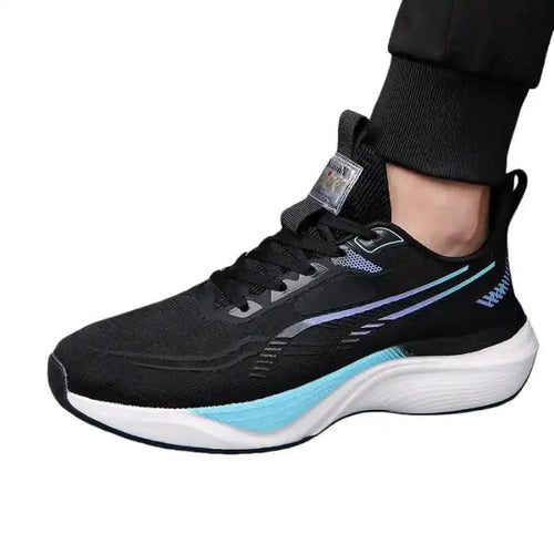 Men’s Cushioned Running Sneakers | Breathable Upper + Thick Sole | Black/Blue