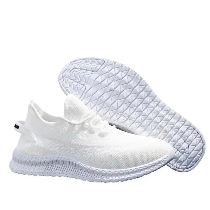 Men’s Everyday Running-Style Sneakers | Breathable Knit Upper + Thick Cushioning | White