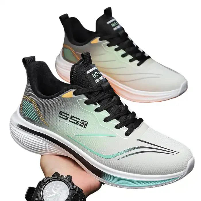 Men’s Gradient Knit Running-Style Sneakers | Cushioned Thick Sole | Grey/White